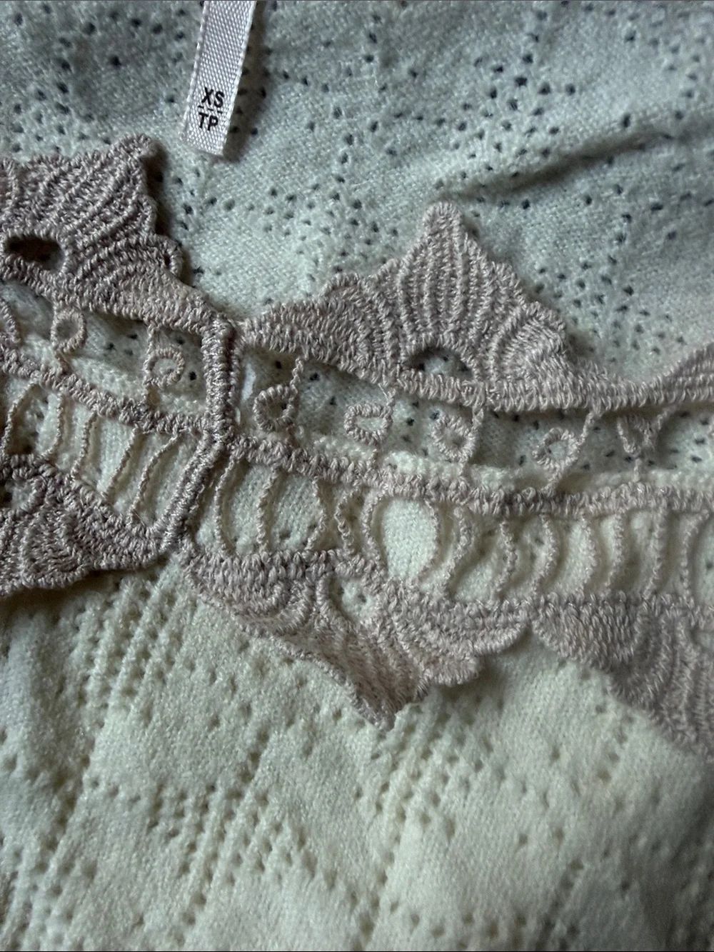 Free People Cream Crochet Yoke Smocked Waist Top